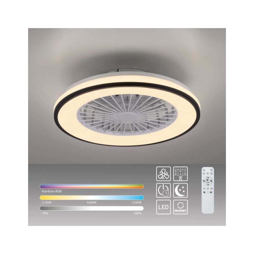 JUST LIGHT. 14447-18 - LED RGBW reguleeritav laeventilaator valgusega LENO LED/44W/230V 3000-6500K läbimõõt 48,6 cm valge + kaugjuhtimispult