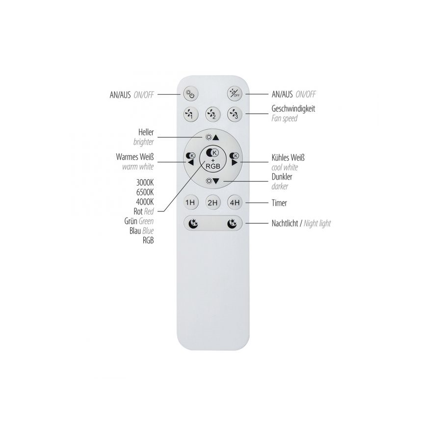 JUST LIGHT. 14447-18 - LED RGBW reguleeritav laeventilaator valgusega LENO LED/44W/230V 3000-6500K läbimõõt 48,6 cm valge + kaugjuhtimispult