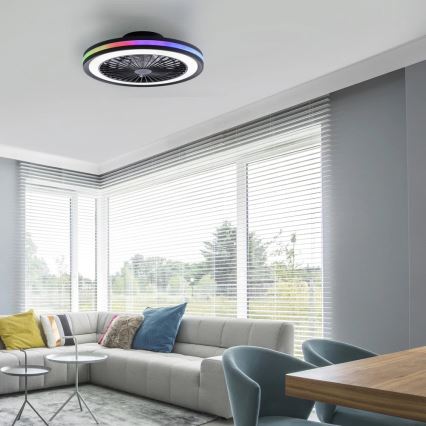 JUST LIGHT. 14649-18 - LED RGBW reguleeritav laeventilaator valgusega BRANDON LED/36W/230V 2700-5000K läbimõõt 46,5 cm must + kaugjuhtimispult
