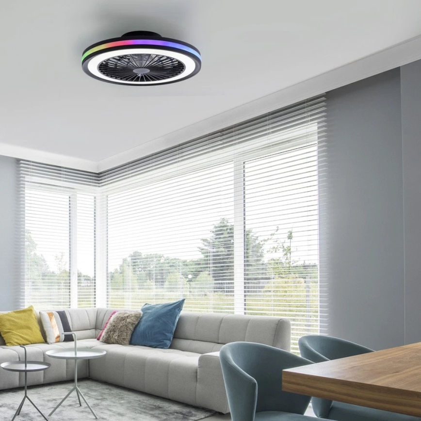 JUST LIGHT. 14649-18 - LED RGBW reguleeritav laeventilaator valgusega BRANDON LED/36W/230V 2700-5000K läbimõõt 46,5 cm must + kaugjuhtimispult