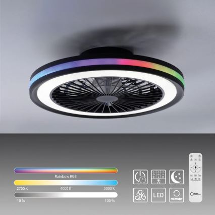 JUST LIGHT. 14649-18 - LED RGBW reguleeritav laeventilaator valgusega BRANDON LED/36W/230V 2700-5000K läbimõõt 46,5 cm must + kaugjuhtimispult