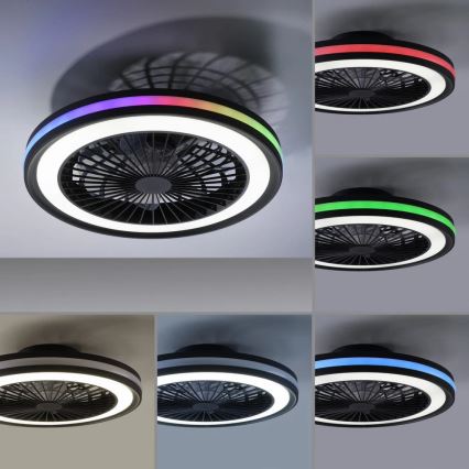 JUST LIGHT. 14649-18 - LED RGBW reguleeritav laeventilaator valgusega BRANDON LED/36W/230V 2700-5000K läbimõõt 46,5 cm must + kaugjuhtimispult