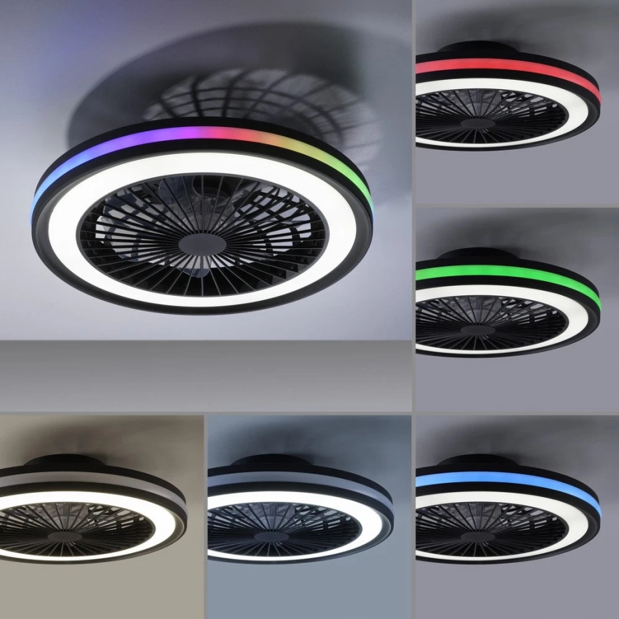 JUST LIGHT. 14649-18 - LED RGBW reguleeritav laeventilaator valgusega BRANDON LED/36W/230V 2700-5000K läbimõõt 46,5 cm must + kaugjuhtimispult