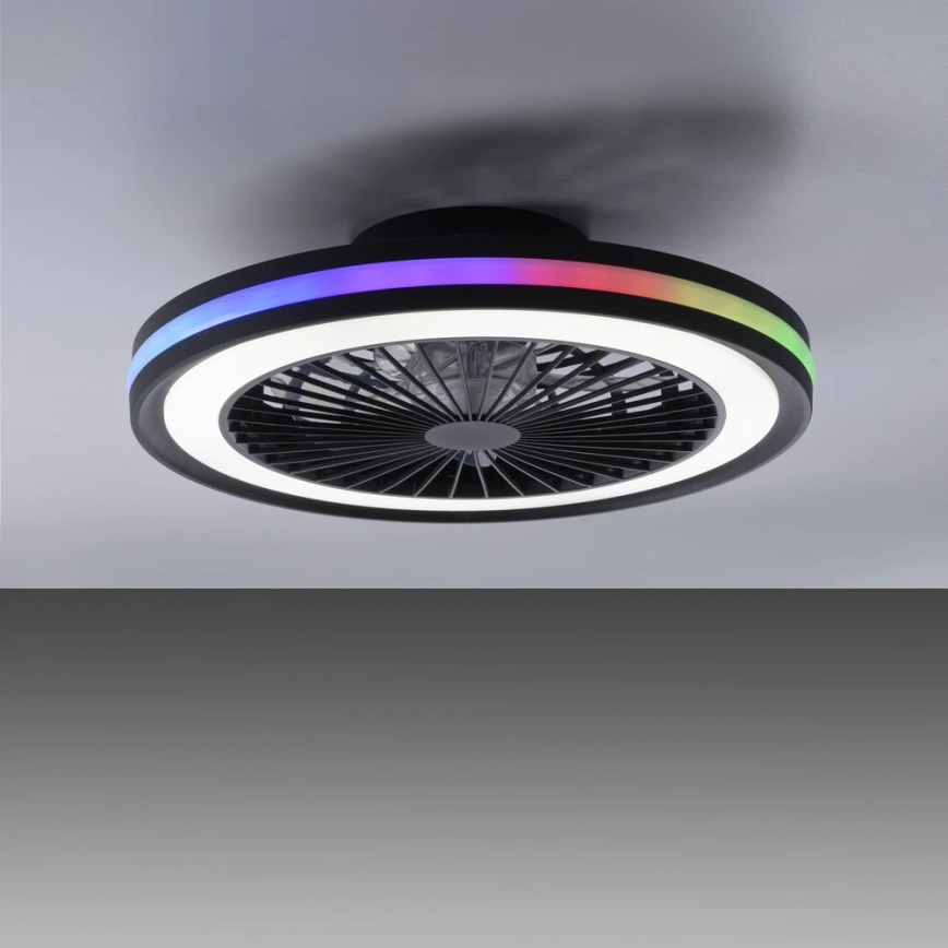 JUST LIGHT. 14649-18 - LED RGBW reguleeritav laeventilaator valgusega BRANDON LED/36W/230V 2700-5000K läbimõõt 46,5 cm must + kaugjuhtimispult