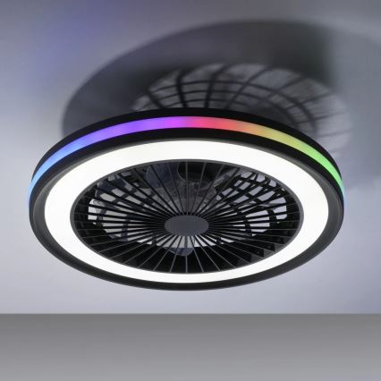 JUST LIGHT. 14649-18 - LED RGBW reguleeritav laeventilaator valgusega BRANDON LED/36W/230V 2700-5000K läbimõõt 46,5 cm must + kaugjuhtimispult