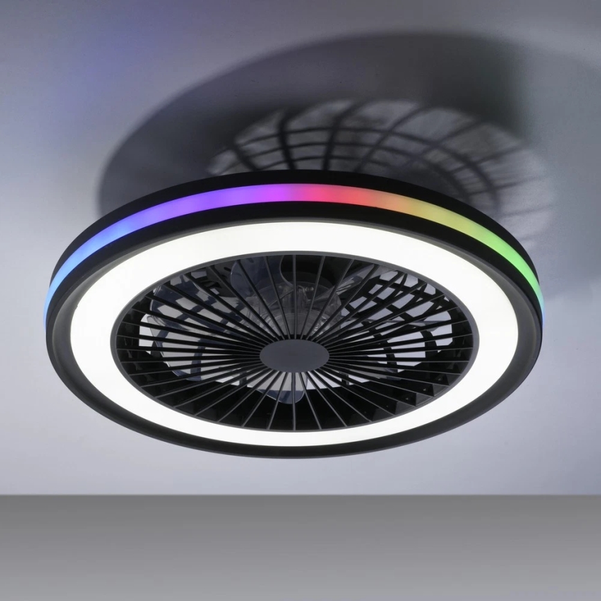 JUST LIGHT. 14649-18 - LED RGBW reguleeritav laeventilaator valgusega BRANDON LED/36W/230V 2700-5000K läbimõõt 46,5 cm must + kaugjuhtimispult