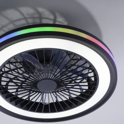 JUST LIGHT. 14649-18 - LED RGBW reguleeritav laeventilaator valgusega BRANDON LED/36W/230V 2700-5000K läbimõõt 46,5 cm must + kaugjuhtimispult