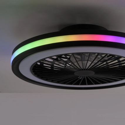 JUST LIGHT. 14649-18 - LED RGBW reguleeritav laeventilaator valgusega BRANDON LED/36W/230V 2700-5000K läbimõõt 46,5 cm must + kaugjuhtimispult