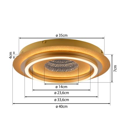 JUST LIGHT. 15089-60 - LED laelamp CICHIO LED/36W/230V läbimõõt 40 cm kuldne