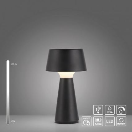 JUST LIGHT. 19260-18 - LED Hämardatav puutetundlik väli lamp ABERA LED/3W/3,7V 2000 mAh USB IP54 must