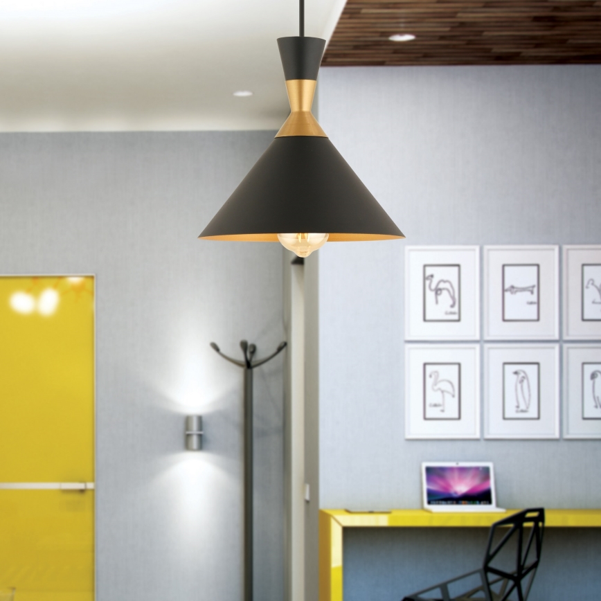 Kaabliga lühter MONZA 1xE27/40W/230V läbimõõt 25 cm must/kuldne