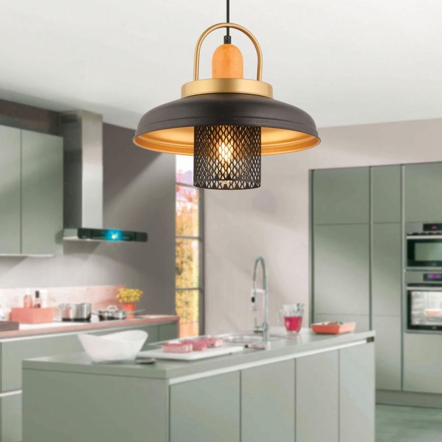 Kaabliga ripatslühter MONZA, 1xE27/40W/230V, läbimõõt 32 cm, must/kuldne