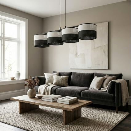 Kaabliga ripatsvalgusti KARBON 4xE27/15W/230V must/hall