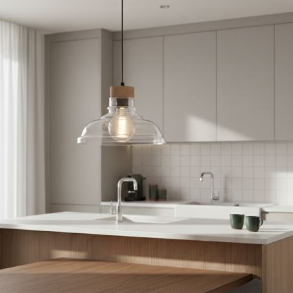 Kaabliga ripplamp SINGLE 1xE27/60W/230V, läbimõõt 28 cm, tamm