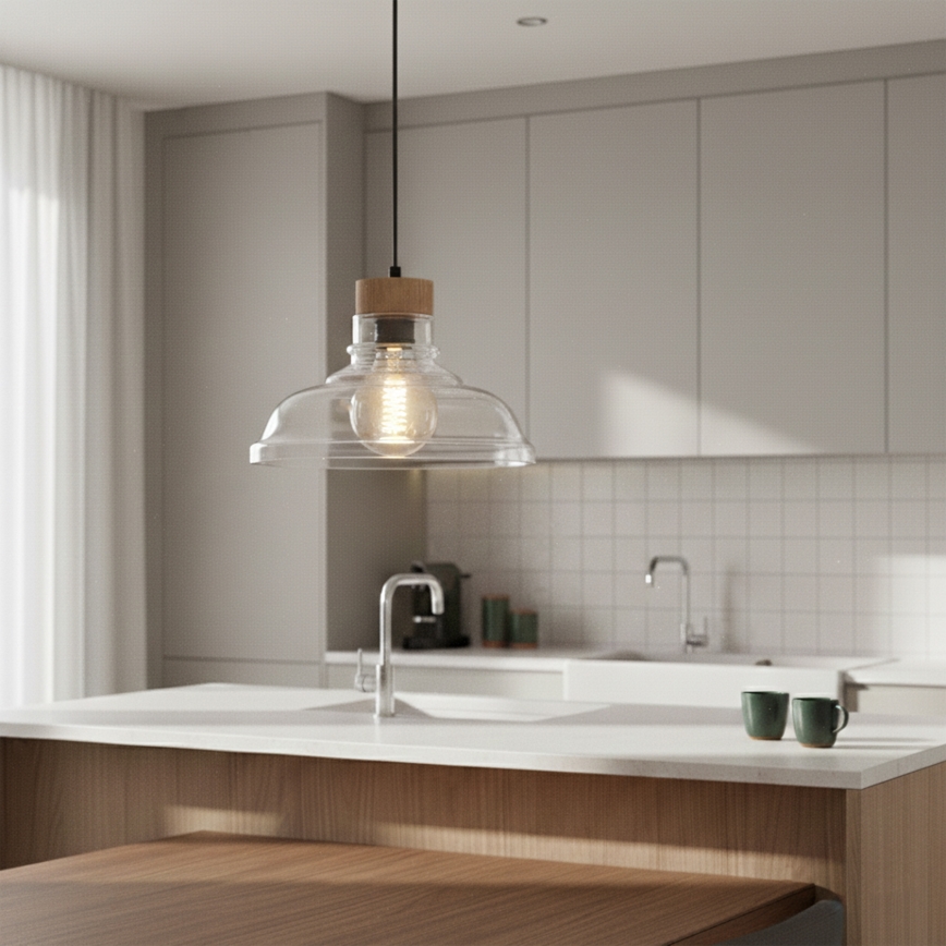 Kaabliga ripplamp SINGLE 1xE27/60W/230V, läbimõõt 28 cm, tamm