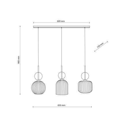 Kaabliga ripplamp SOPHIA 3xE14/10W/230V must/suitsune beež