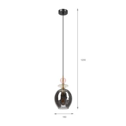 Kaabliga ripplühter VELLO 1xE27/15W/230V must/suitsune roosa/beež/must