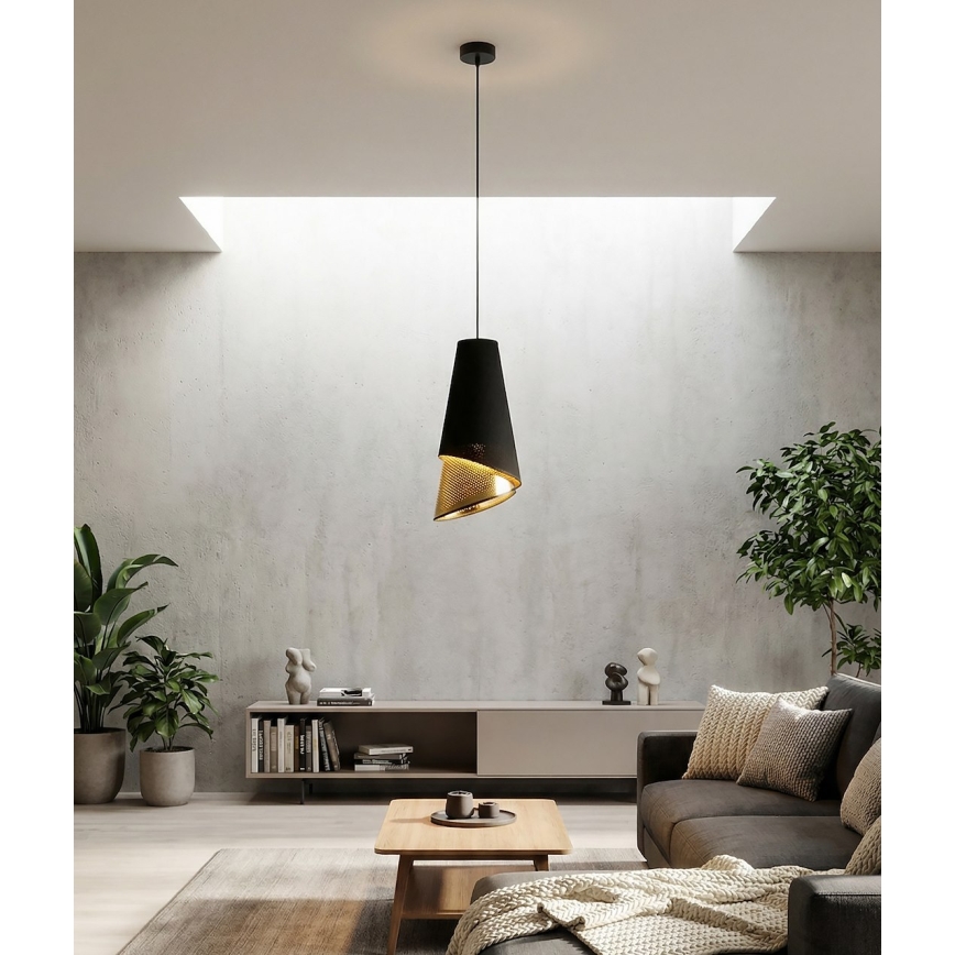 Kaabliga rippuv lühter MODA 1xE27/15W/230V must/kuldne