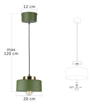 Kaabliga rippvalgusti IGNIA 1xE27/60W/230V, roheline
