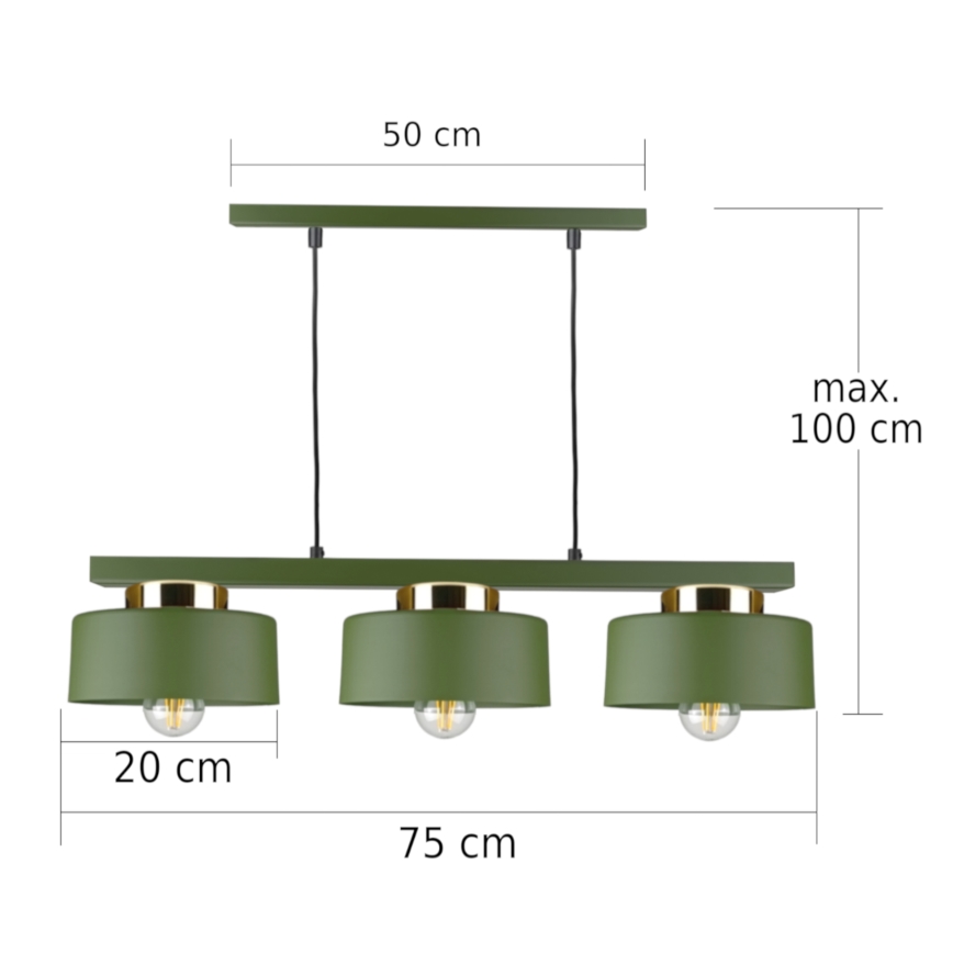 Kaabliga rippvalgusti IGNIA 3xE27/60W/230V roheline