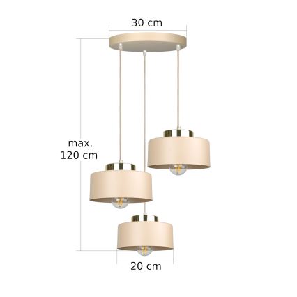 Kaabliga rippvalgusti IGNIA 3xE27/60W/230V, taupe