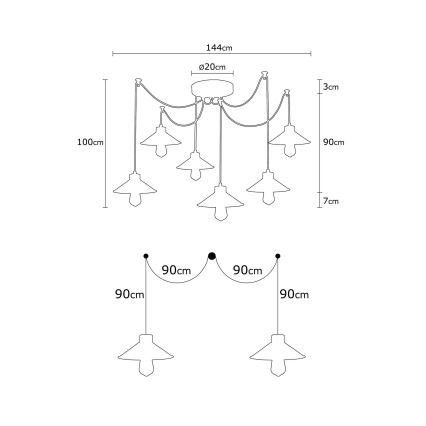 Kaabliga rippvalgusti MANAVGAT 6xE27/40W/230V, ämblikukujuline, mitmevärviline