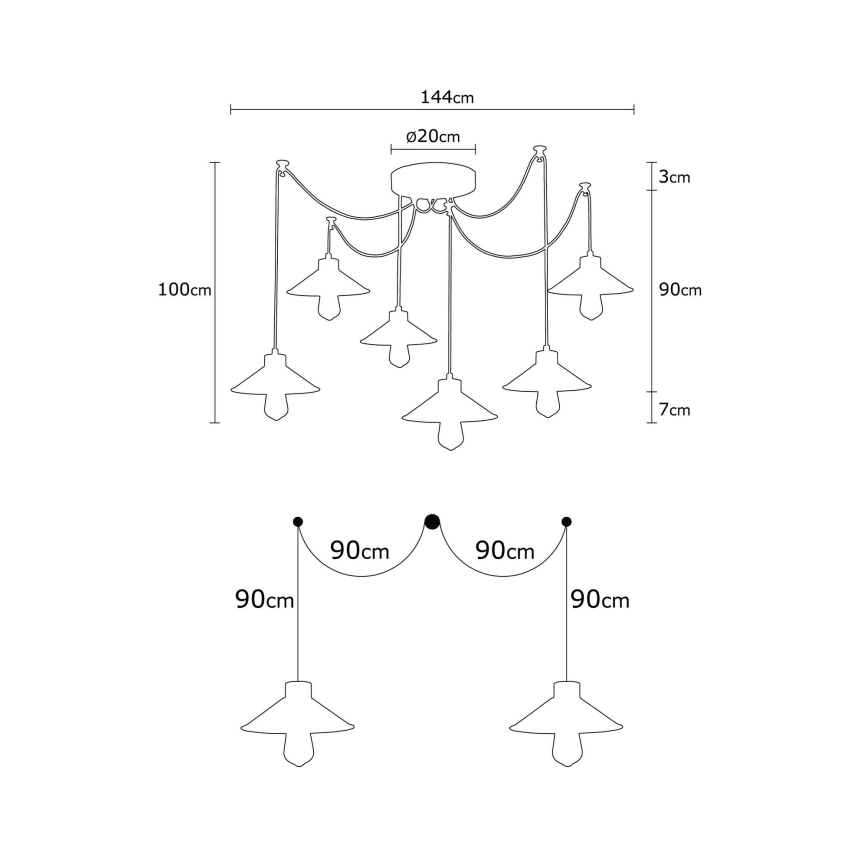 Kaabliga rippvalgusti MANAVGAT 6xE27/40W/230V, ämblikukujuline, mitmevärviline