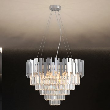 Kaabliga riputatav kristalllühter PLAZA 9xE14/40W/230V, läbimõõt 60 cm, hõbedane