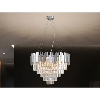 Kaabliga riputatav kristalllühter PLAZA 9xE14/40W/230V, läbimõõt 60 cm, hõbedane
