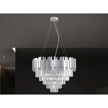 Kaabliga riputatav kristalllühter PLAZA 9xE14/40W/230V, läbimõõt 60 cm, hõbedane