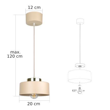 Kaabliga riputatav kroonlühter IGNIA 1xE27/60W/230V taupe