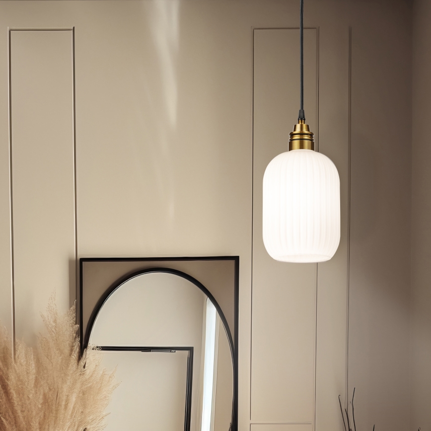 Kaabliga riputatav lühter HECTOR 1xE27/15W/230V, valge/messing, Ø 14 cm