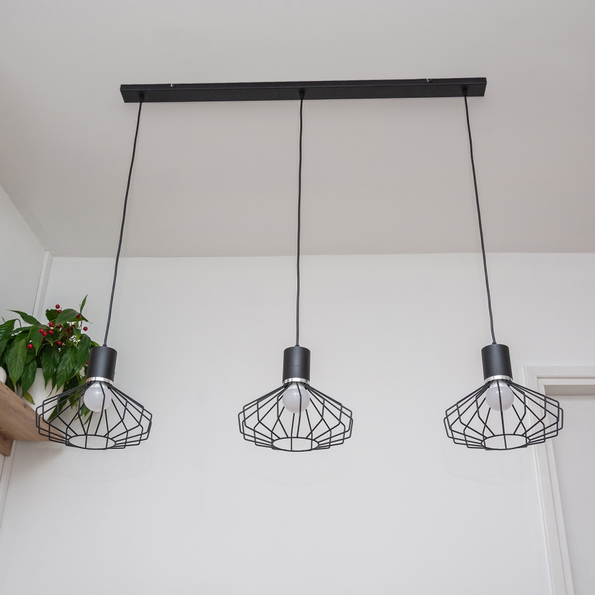 Kaabliga riputatav lühter SOLANO 3xE27/15W/230V must/läikiv kroom