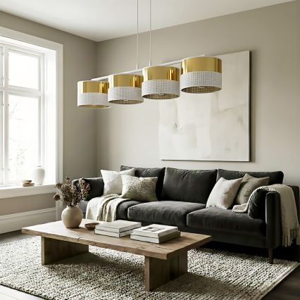 Kaablil rippuv lühter LUX 4xE27/15W/230V valge/kuldne