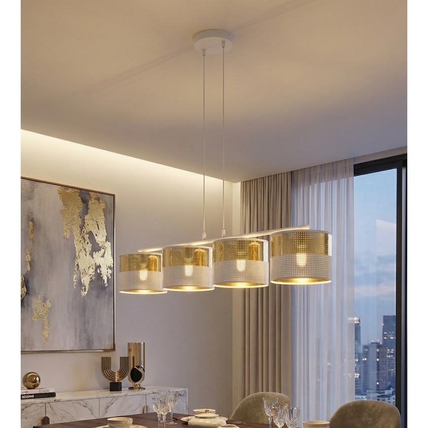 Kaablil rippuv lühter LUX 4xE27/15W/230V valge/kuldne