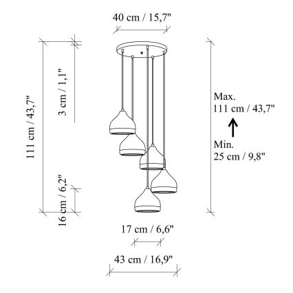Kaablil rippuv lühter YILDO 5xE27/40W/230V must/kuldne