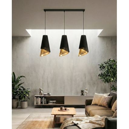 Kaablil riputatav lühter MODA 3xE27/15W/230V must/kuldne