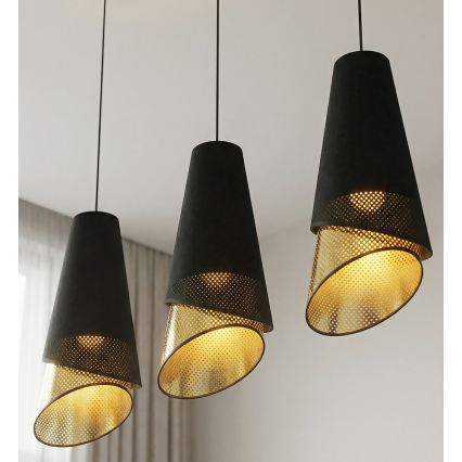 Kaablil riputatav lühter MODA 3xE27/15W/230V must/kuldne
