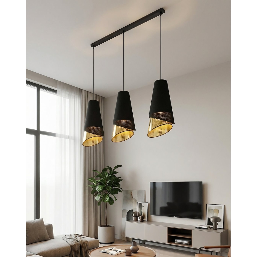 Kaablil riputatav lühter MODA 3xE27/15W/230V must/kuldne