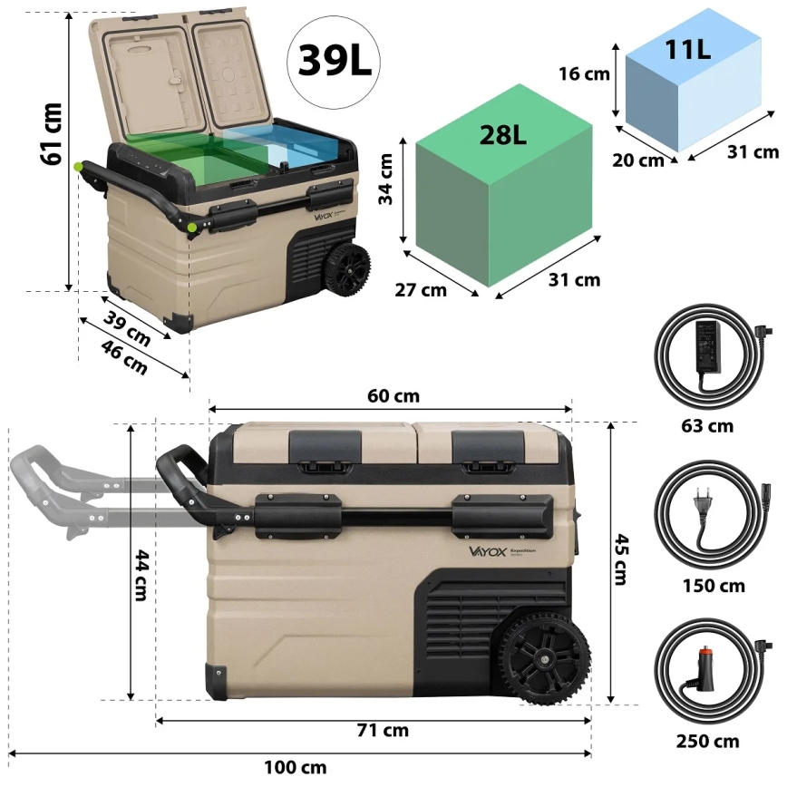 Kaasaskantav külmik autosse LCD ekraaniga 39 l 230V/12V/24V pruun