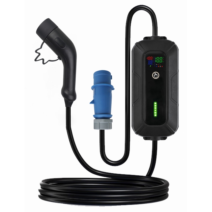 Kaasaskantav laadimisjaam elektriautodele  EV/PHEV AC Tüüp 2 32A/230V 7,4kW IP55 5m + adapter 230V 3,7kW + ümbris