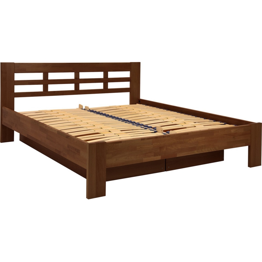 Kahe inimese voodi massiivpuust hoiuruumiga ANGELA 180x200 cm tumedas pähklis