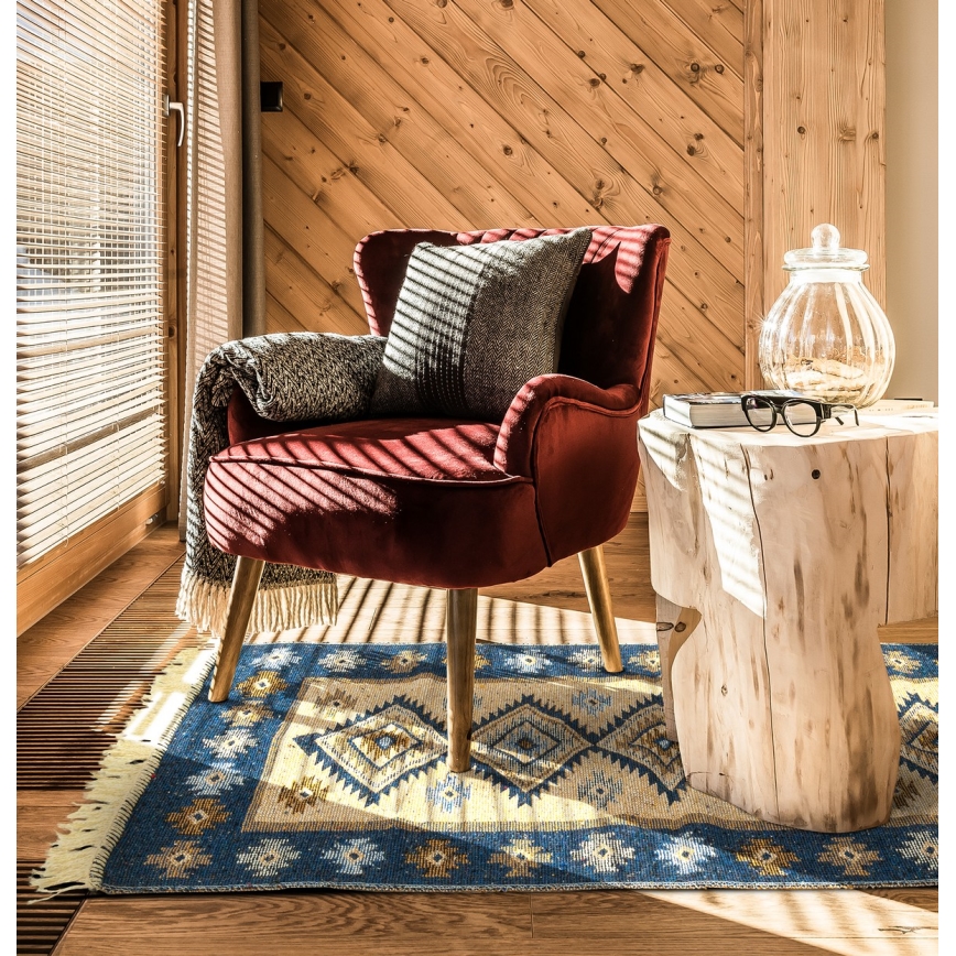 Kahepoolne idamaine vaip KILIM 80x150 cm sinine/beež
