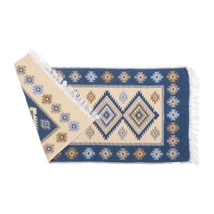 Kahepoolne idamaine vaip KILIM 80x150 cm sinine/beež