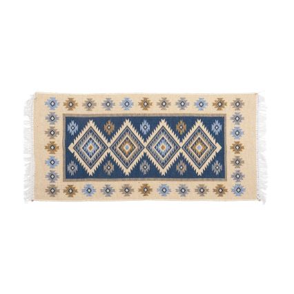 Kahepoolne idamaine vaip KILIM 80x150 cm sinine/beež