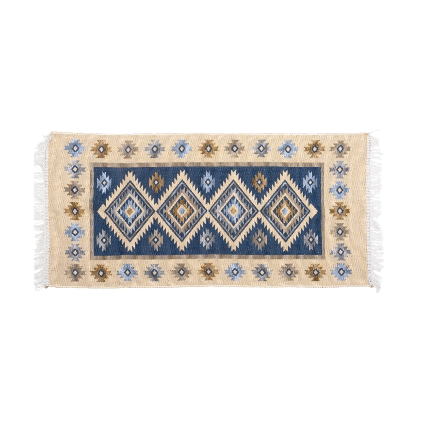 Kahepoolne idamaine vaip KILIM 80x150 cm sinine/beež