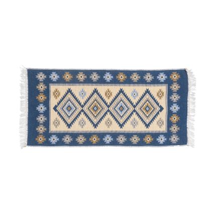 Kahepoolne idamaine vaip KILIM 80x150 cm sinine/beež