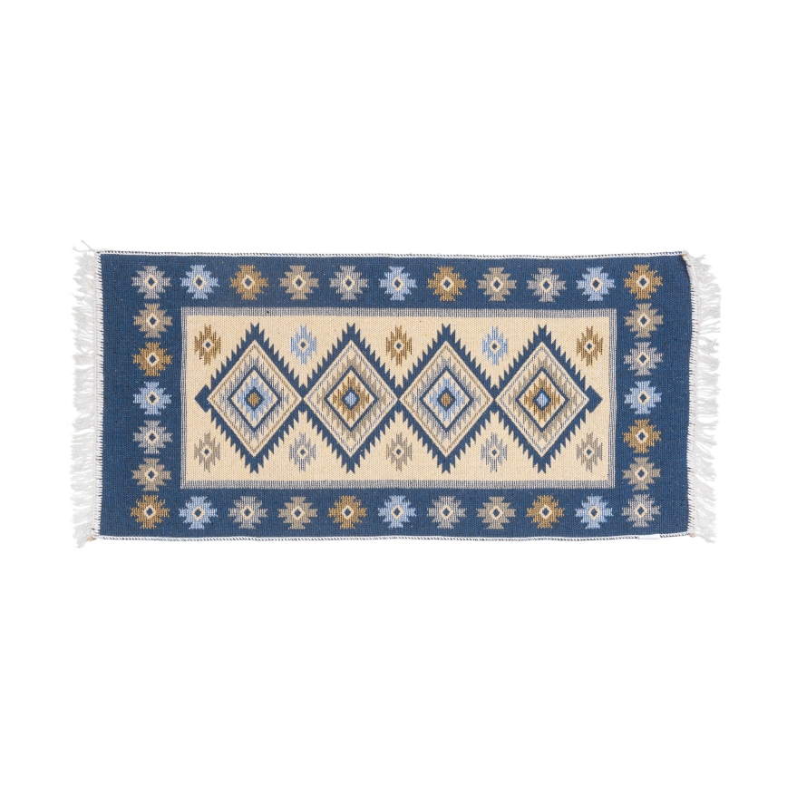 Kahepoolne idamaine vaip KILIM 80x150 cm sinine/beež