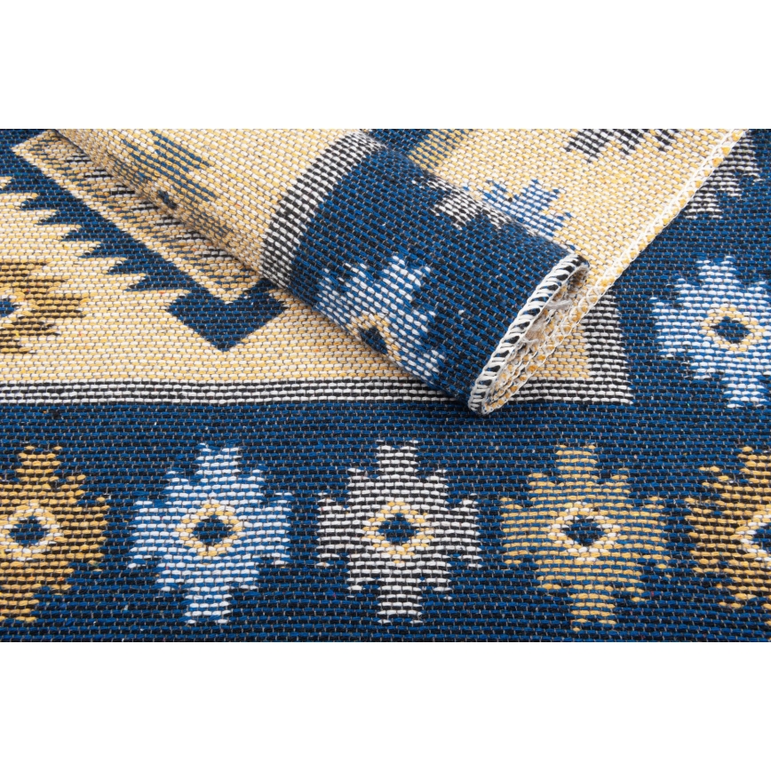 Kahepoolne idamaine vaip KILIM 80x150 cm sinine/beež