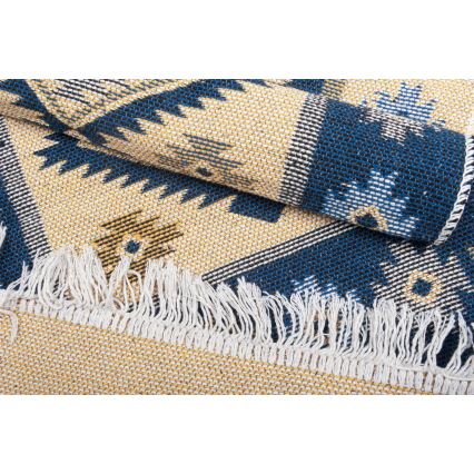 Kahepoolne idamaine vaip KILIM 80x150 cm sinine/beež